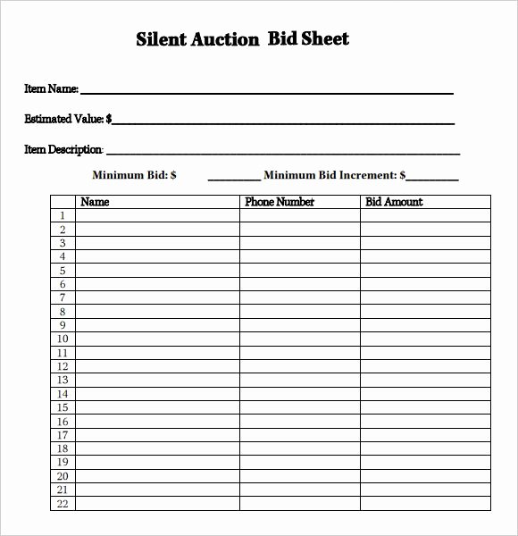 Silent Auction Donation form Template Best Of Silent Auction Bid Sheet Google Search