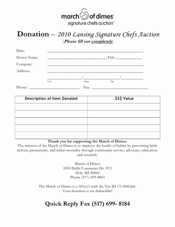 Silent Auction Donation form Template Elegant Chef S Auction Donation form