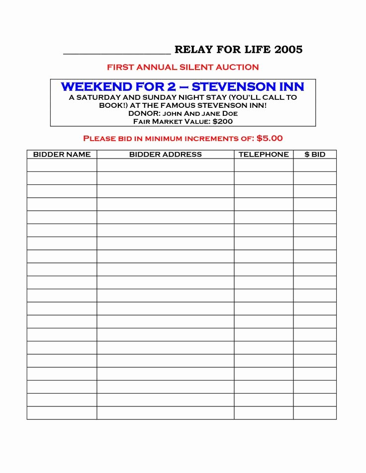 Silent Auction Donation form Template Elegant Silent Auction Bid Sheets