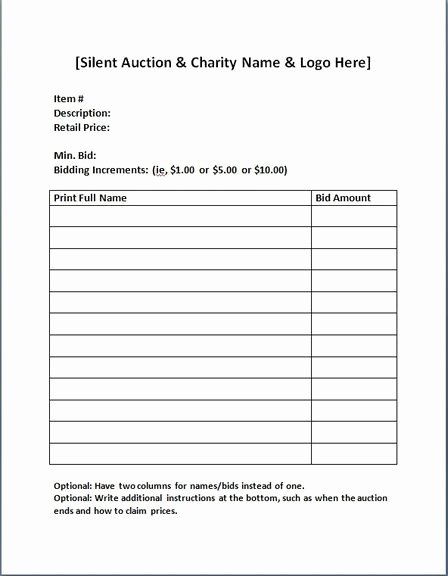 Silent Auction Donation form Template Fresh Silent Auction Bid Sheet Estela Kennen