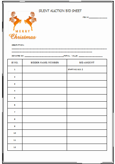 Silent Auction Donation form Template Lovely Christmas Silent Auction Bid Sheet 2