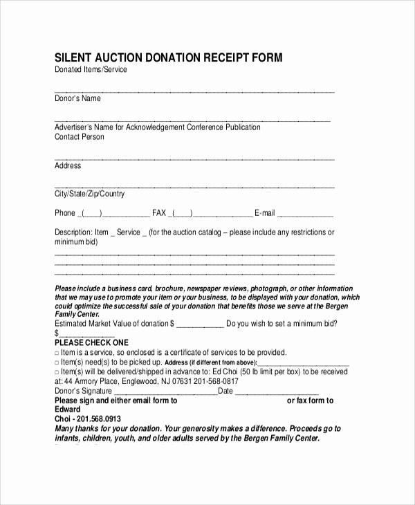 Silent Auction Donation form Template Luxury Sample Donation Receipt 8 Documents In Pdf