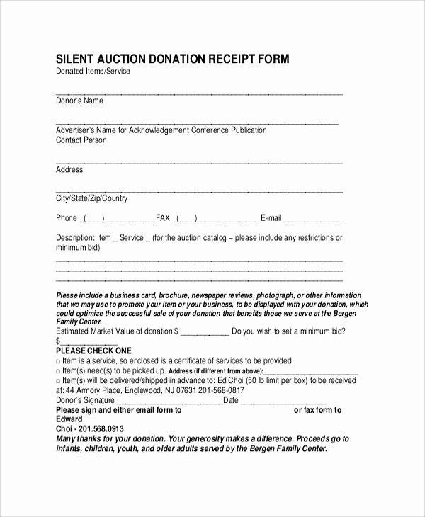 Silent Auction Donation form Template Luxury Sample Donation Receipt 8 Documents In Pdf