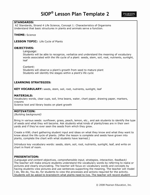 Siop Lesson Plan Template 2 Beautiful Siop Lesson Plan Template 2
