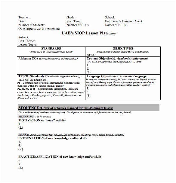 Siop Lesson Plan Template 2 Elegant 10 Siop Lesson Plan Templates Doc Excel Pdf