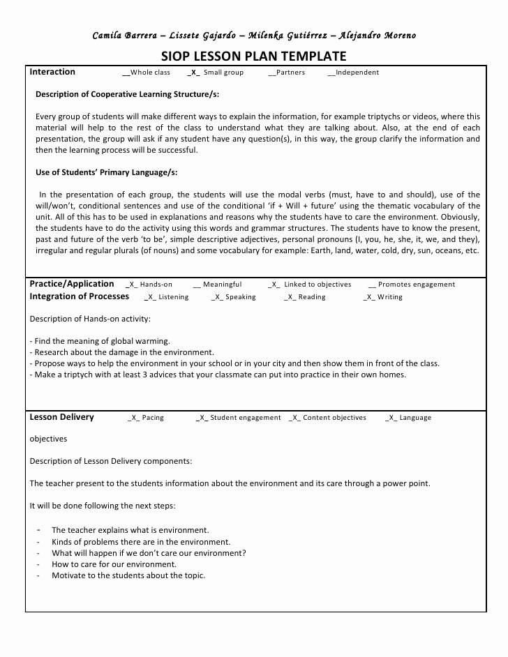 Siop Lesson Plan Template 2 Elegant Siop Unit Lesson Plan Template Sei Model