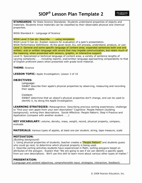 Siop Lesson Plan Template 2 Fresh Siop Lesson Plan Template 2 Washoe County School District