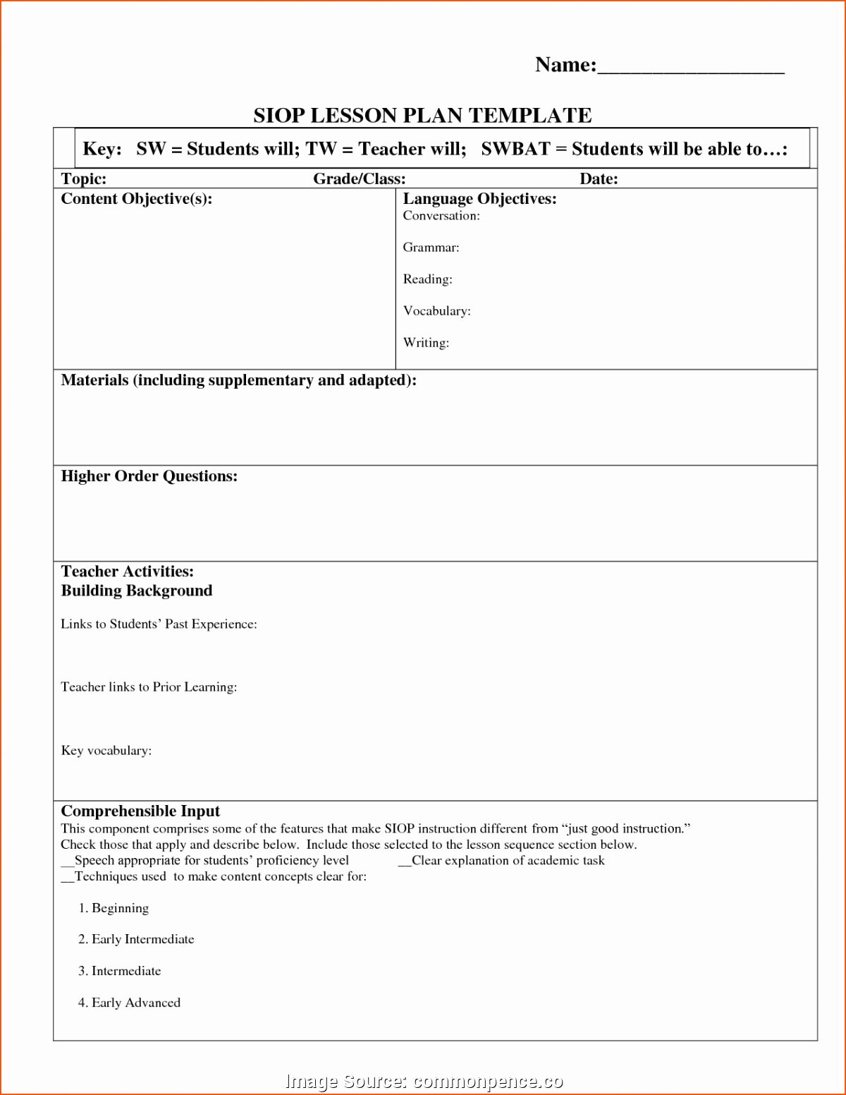 Siop Lesson Plan Template 2 Fresh Valuable Siop Lesson Plan Template 2 Pearson Siop Model