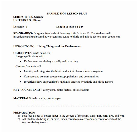 Siop Lesson Plan Template 2 Inspirational Sample Siop Lesson Plan 9 Documents In Pdf Word