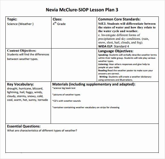 Siop Lesson Plan Template 2 Lovely Sample Siop Lesson Plan 9 Documents In Pdf Word