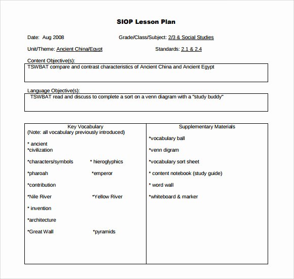 Siop Lesson Plan Template 2 Luxury 8 Siop Lesson Plan Templates Download Free Documents In