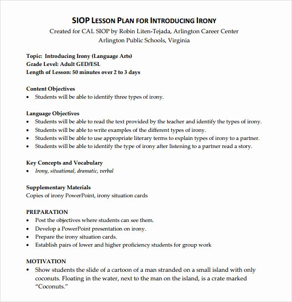 Siop Lesson Plan Template 2 Unique Sample Siop Lesson Plan 9 Documents In Pdf Word