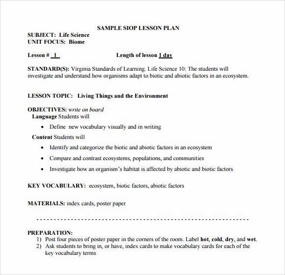 Siop Lesson Plan Template 3 Beautiful Sample Siop Lesson Plan 9 Documents In Pdf Word