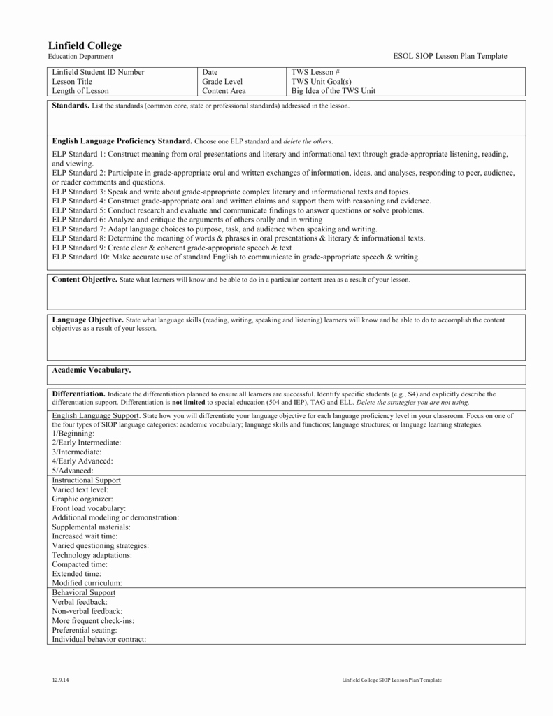 Siop Lesson Plan Template 3 Beautiful Siop Lesson Plan Template
