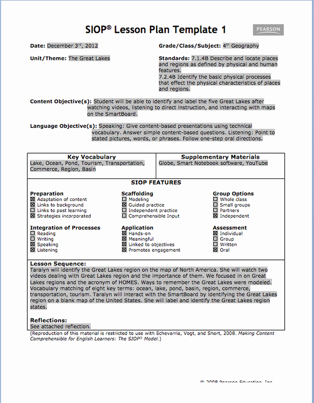 Siop Lesson Plan Template 3 Best Of Siop Lesson Plan &amp; Reflection Jessica S Ell Portfolio