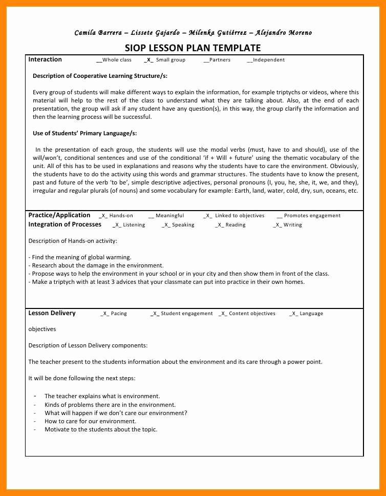 Siop Lesson Plan Template 3 Elegant 9 10 Siop Lesson Plan Template