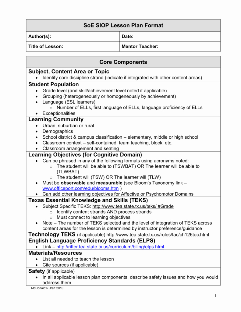 Siop Lesson Plan Template 3 Inspirational Siop Lesson Plan Guidelines