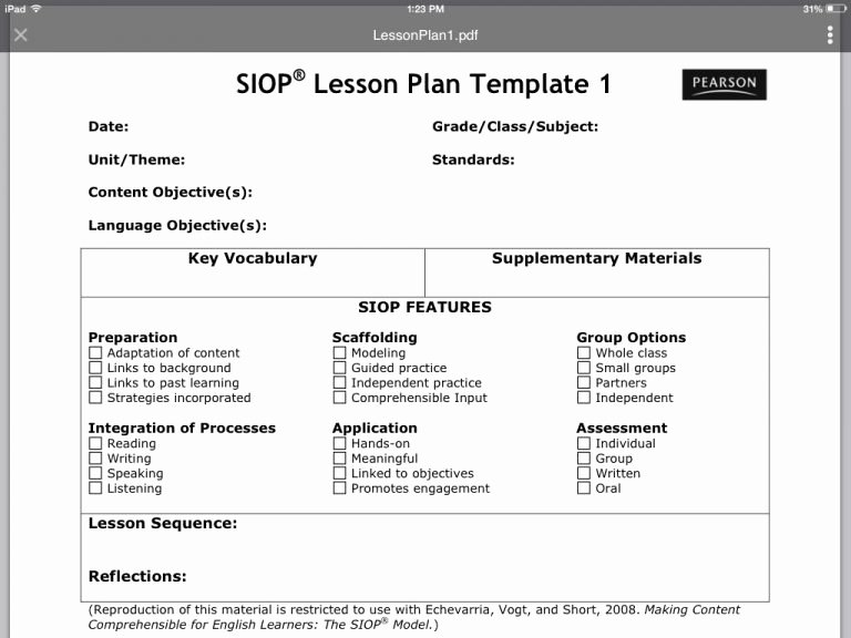 Siop Lesson Plan Template 3 Inspirational Siop Lesson Plan