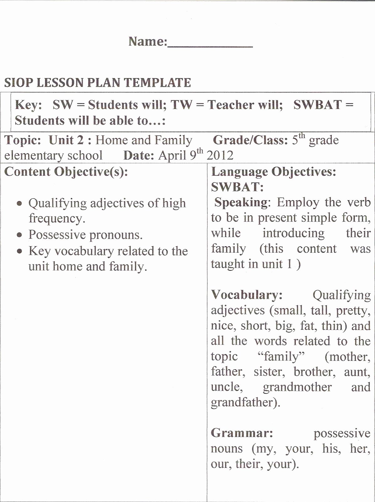 Siop Lesson Plan Template 3 Lovely Learning About Methodology Hands On Activities