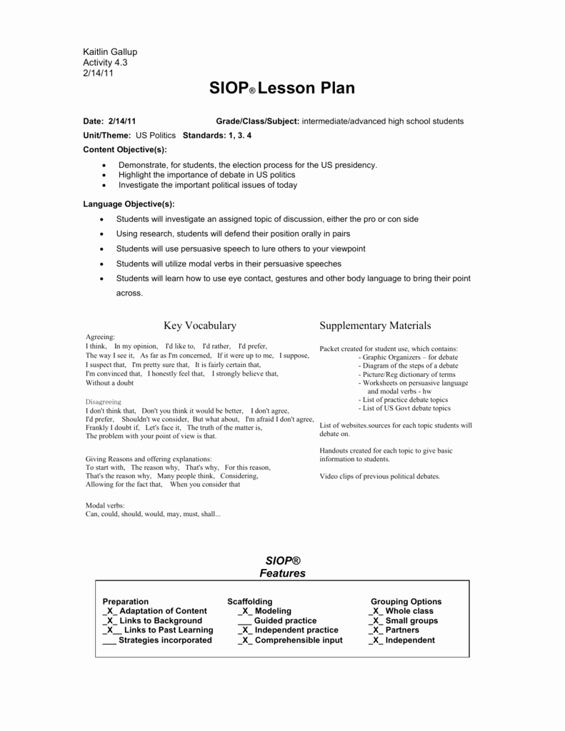 Siop Lesson Plan Template Beautiful Siop Lesson Plan Template 1 Kaitlin S Home Site