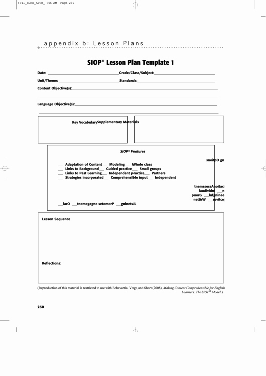 Siop Lesson Plan Template Beautiful Siop Lesson Plan Template Printable Pdf