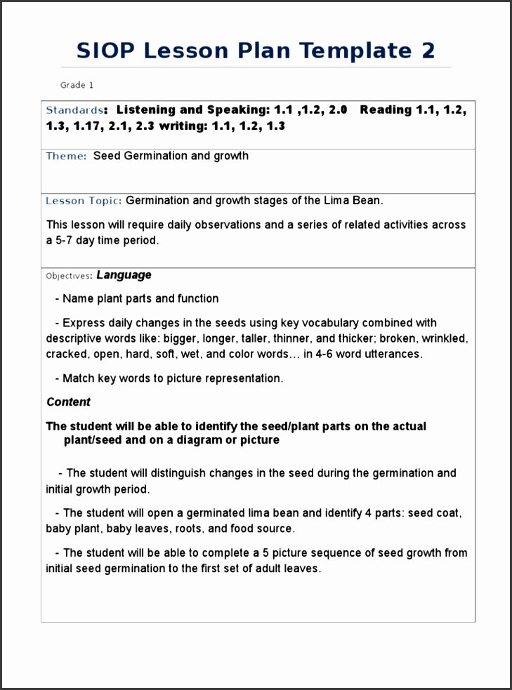 Siop Lesson Plan Template Elegant 10 Siop Lesson Plan Template Sampletemplatess