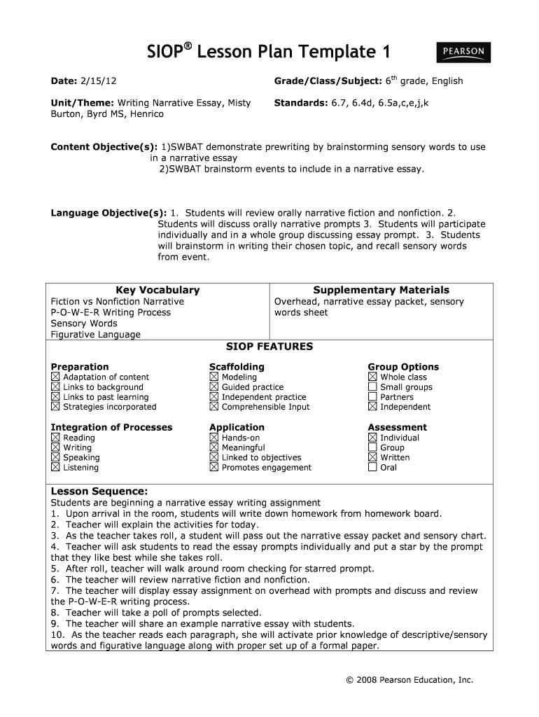 Siop Lesson Plan Template Elegant 2012 2019 form Siop Lesson Plan Template 1 Fill Line