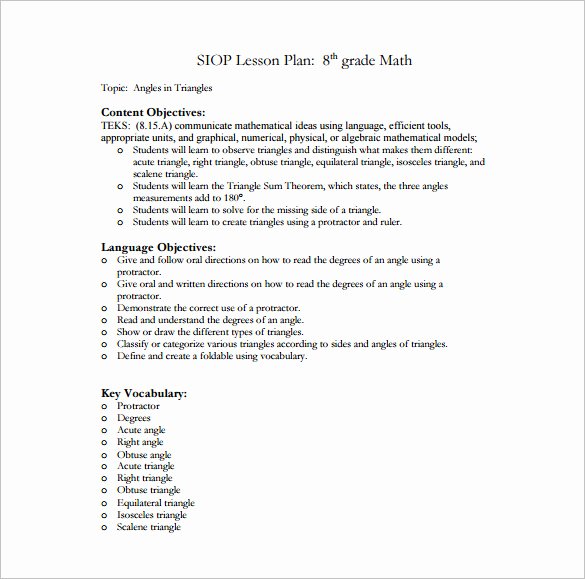 Siop Lesson Plan Template Inspirational Three Part Lesson Objective Examples Daily