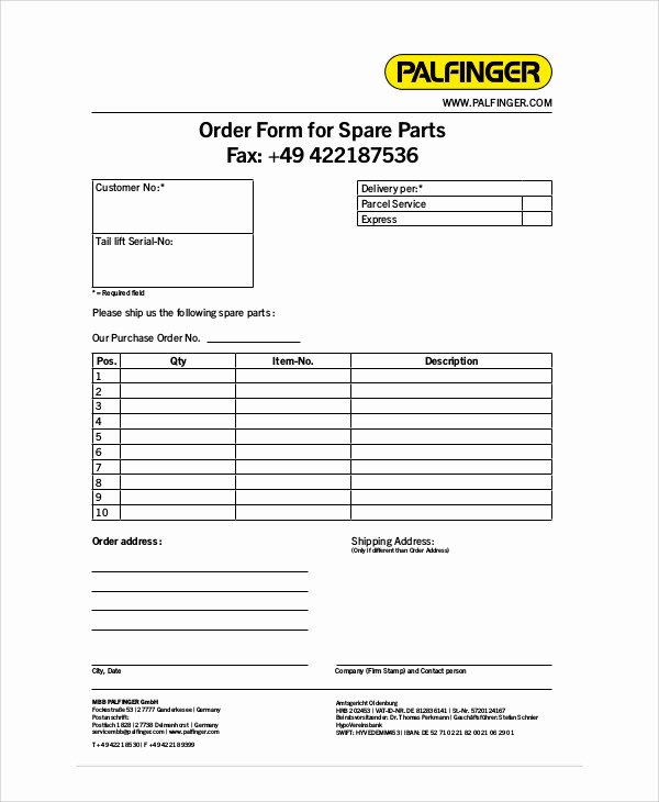 Special order form Template Awesome Sample Parts order form 11 Examples In Word Pdf