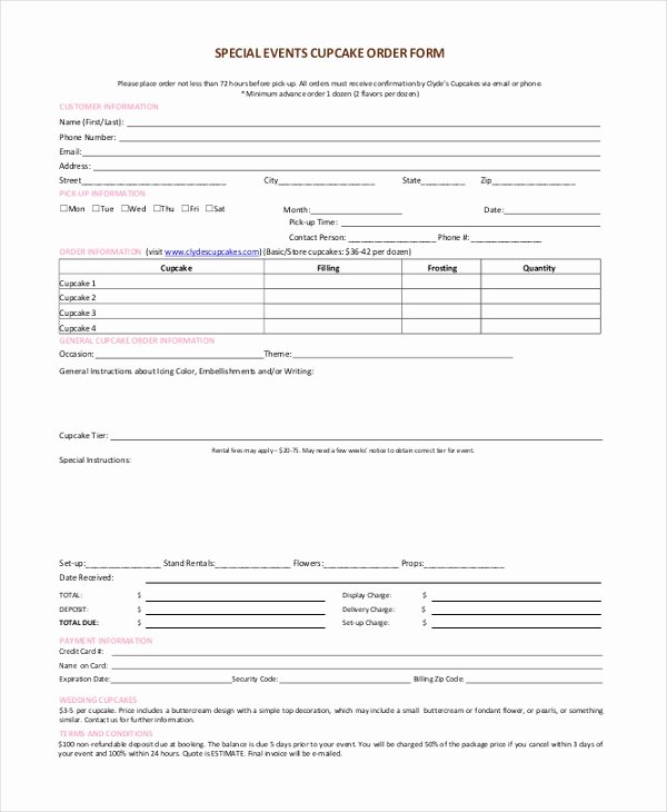 Special order form Template Fresh Free 10 Sample Cupcake order forms