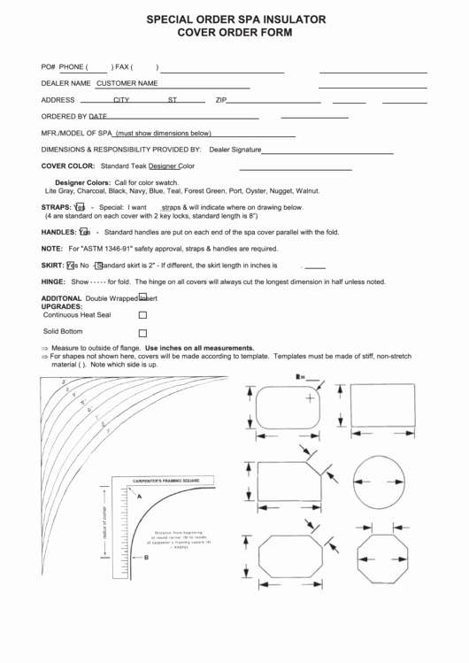 Special order form Template Inspirational Special order Spa Insulator Cover order form Printable Pdf