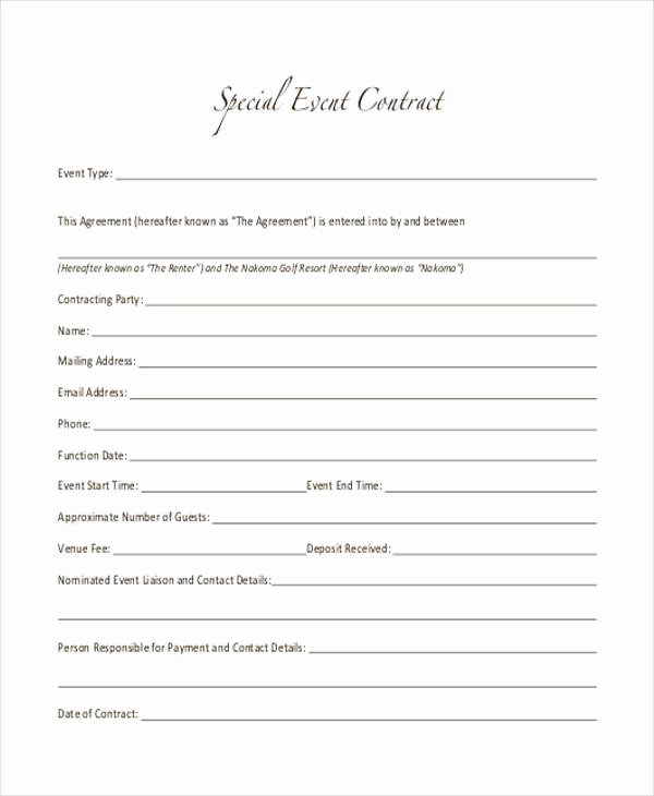 Special order form Template Lovely Free 7 event Contract form Samples In Sample Example format