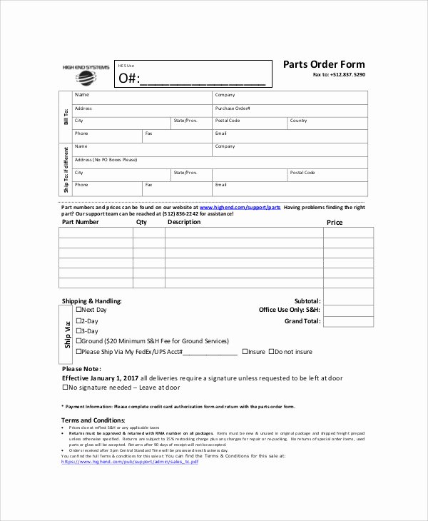 Special order form Template Unique Sample Parts order form 11 Examples In Word Pdf