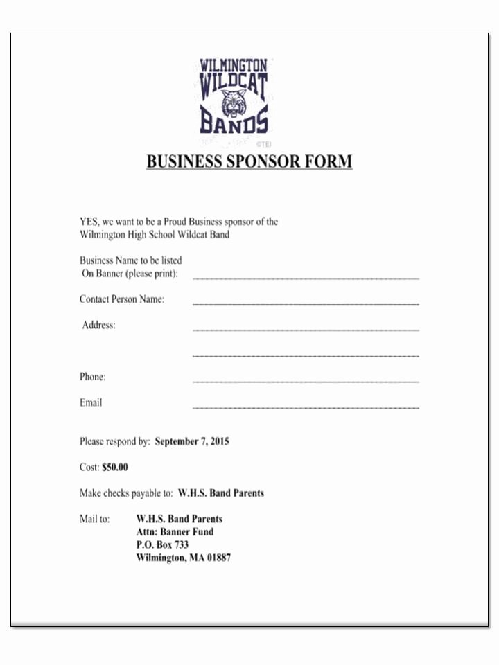 Sponsorship form Template Word Awesome Wilmington High Marching Band Seeks Individual &amp; Business