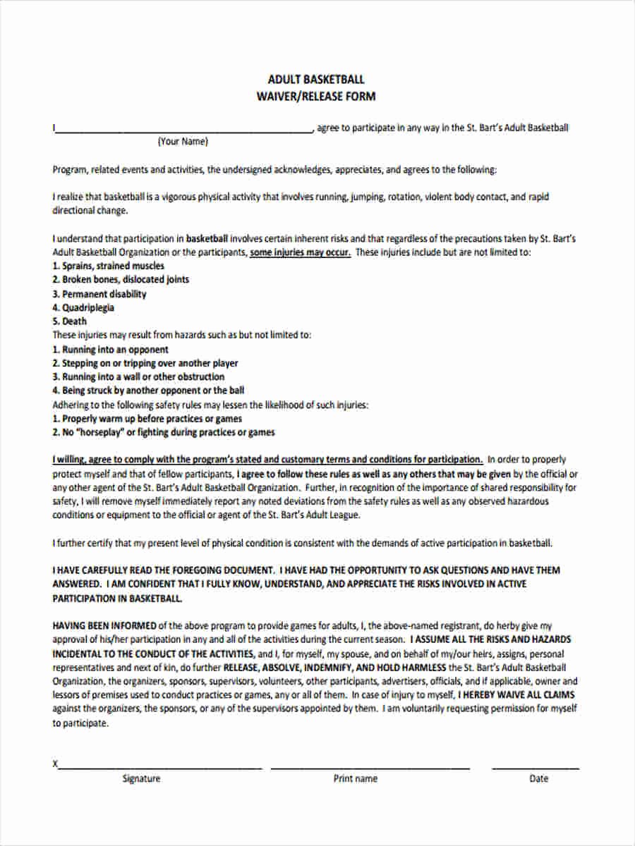 Sports Waiver form Template Beautiful Free 6 Basketball Waiver forms In Samples Examples formats