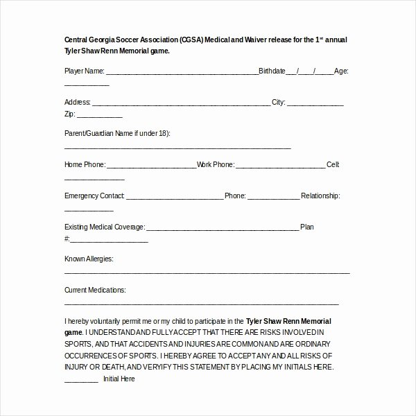 Sports Waiver form Template Elegant Free 15 Sample Medical Waiver forms