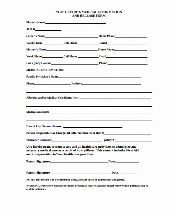 Sports Waiver form Template Inspirational Free 30 Free Medical Release forms