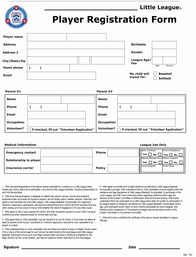 Sports Waiver form Template Lovely Sports Registration forms Template Free Download