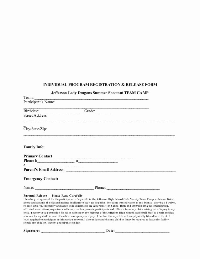 Sports Waiver form Template New 2015 Jhs Team Camp Registration and Waiver form Edited for