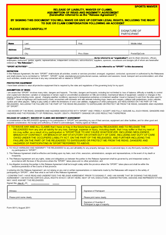 Sports Waiver form Template New Release Liability Waiver Claims assumption