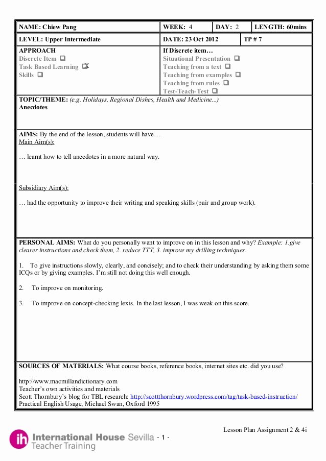 Standard Based Lesson Plan Template Inspirational Example Of A Celta Lesson Plan