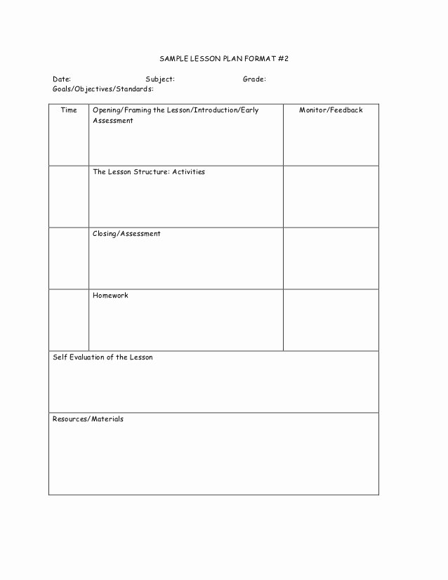 Standard Lesson Plan Template Elegant Lesson Plan format