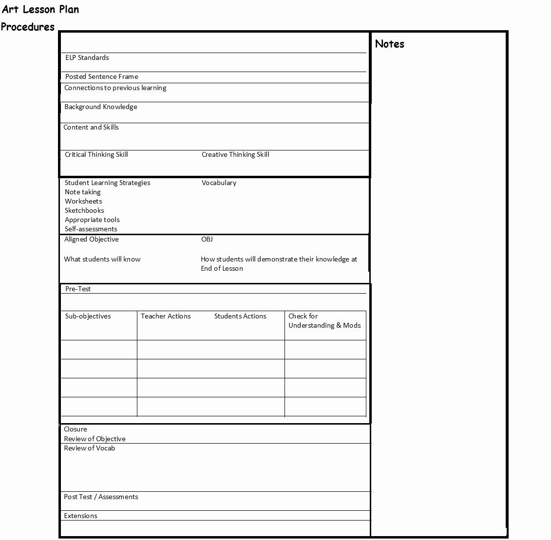 Standard Lesson Plan Template Elegant the Smartteacher Resource Art Lesson Plan Template