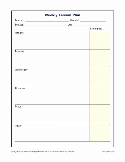 Standard Lesson Plan Template Elegant Weekly Lesson Plan Template with Standards Elementary