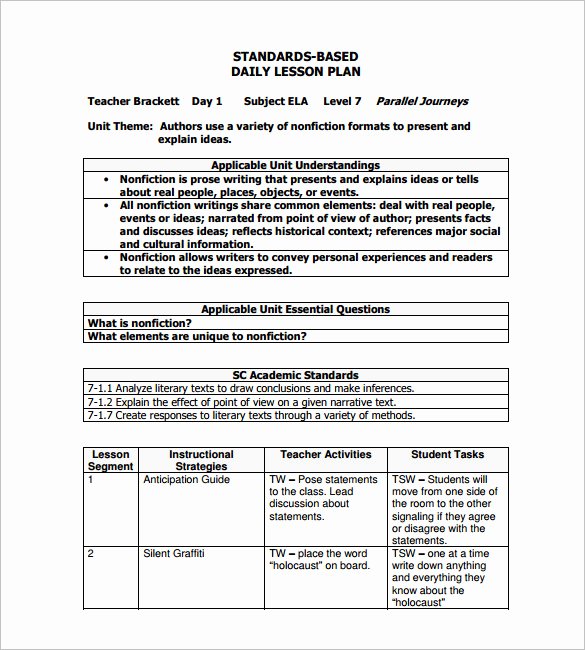 Standard Lesson Plan Template Fresh Daily Lesson Plan Template 15 Free Pdf Word format