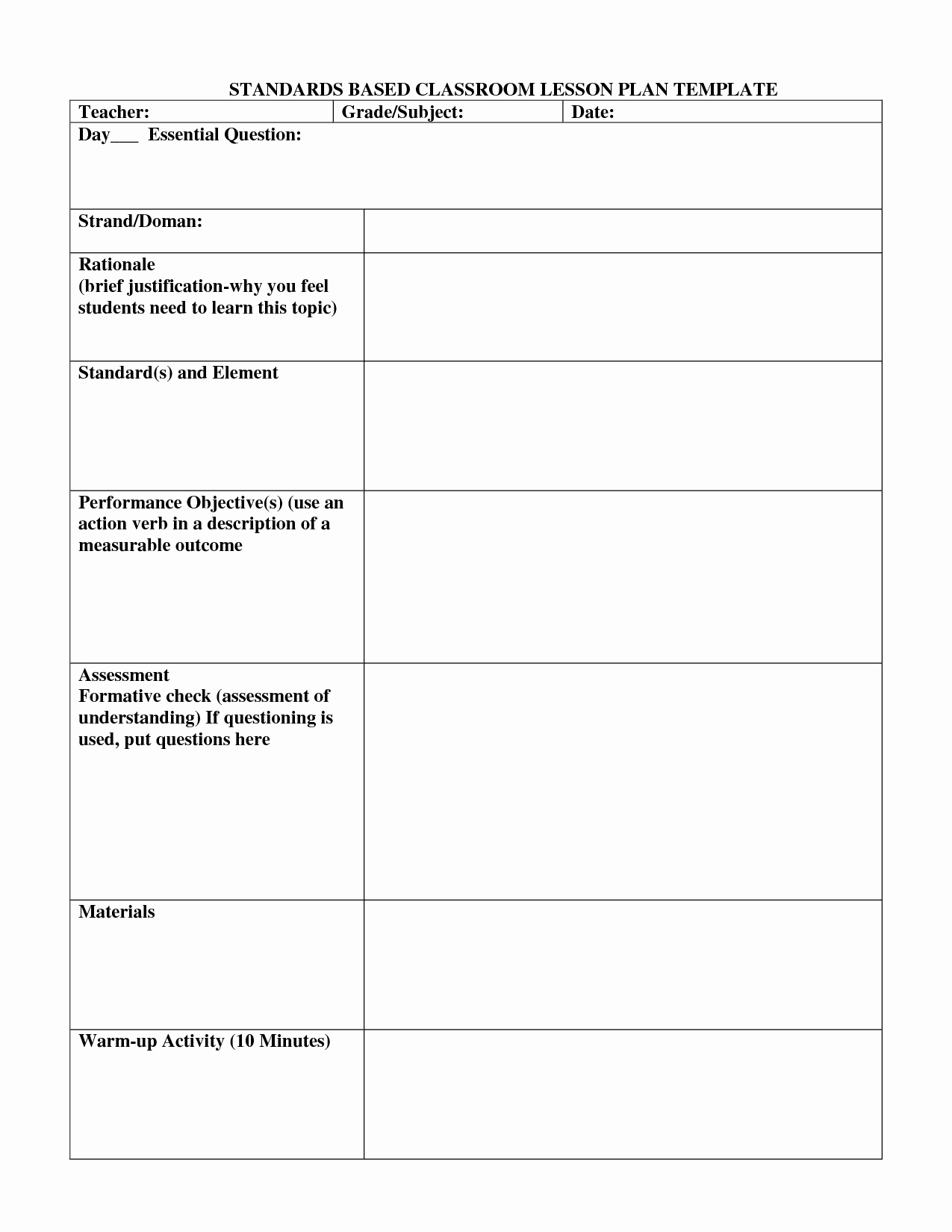 Standard Lesson Plan Template Fresh Standard Based Lesson Plans Template