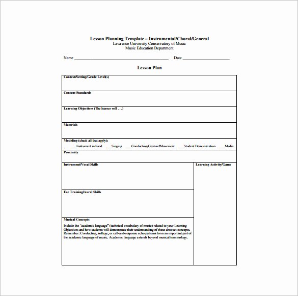 Standard Lesson Plan Template New Music Lesson Plan Template 8 Free Pdf Word format