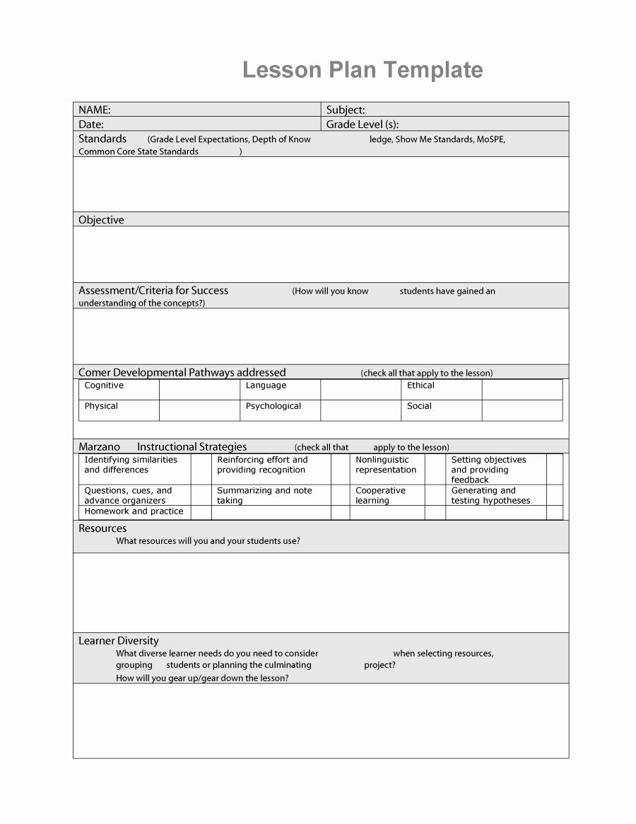 Standard Lesson Plan Template Unique 44 Free Lesson Plan Templates [ Mon Core Preschool Weekly]