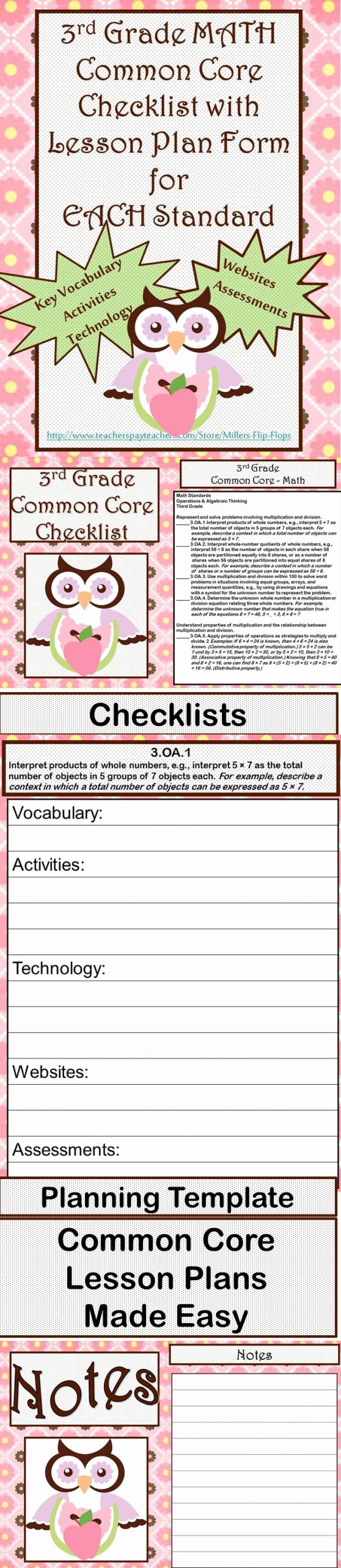 Standards Based Lesson Plan Template Elegant 3rd Grade Math Mon Core Checklist Lesson Planning