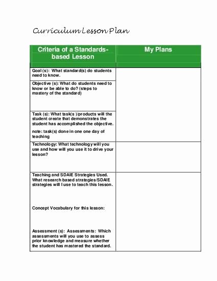 Standards Based Lesson Plan Template Unique Standards Based Lesson Planning Guide Template for All